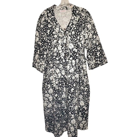 New Lanz of Salzburg Dress Womens 1X Black White Floral Butterflies Cottagecore - Picture 1 of 10